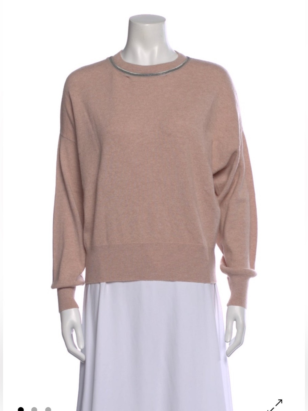 Brunello Cucinelli Dusty Rose Crewneck Sweater with Contrast Trim